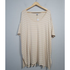 NWT Old Navy Womens XXL Tall Luxe Striped Stretch Short Sleeve T Shirt Beige